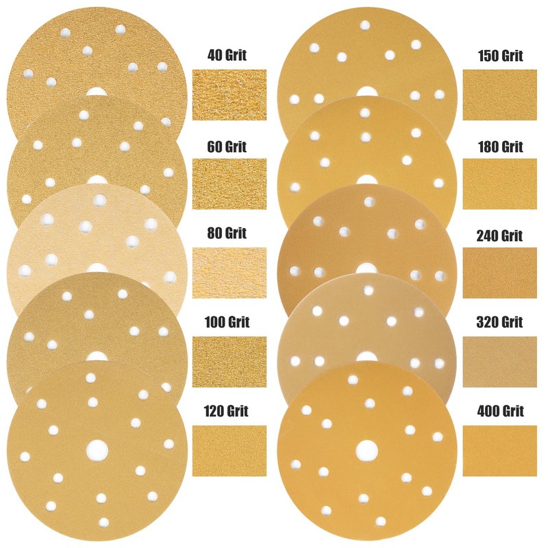 150mm Sanding Discs, 6inch 15-Hole Hook and Loop Sandpaper for