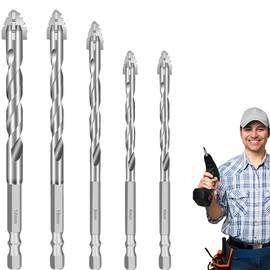 Eccentric Drill Bit Set – 5PCS Four-Flute Sawtooth Drill Bits for Masonry, Brick, Tile & Concrete – High-Strength Carbide Precision Drill Bit Set – 6/6/8/10/12mm for DIYers & Professionals