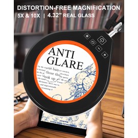 10X & 5X Magnifying Glass with Light, Ultra Long Swing Arm, 5 Colors & 10 Brightness, Real Glass Lens Large Magnifying Lamp for Craft Painting Workbench Jewelry Making Hobby Close Work (Orange)