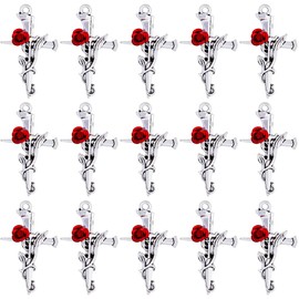 SUNNYCLUE 1 Box 30Pcs Rose Cross Charm Gothic Style Crosses Rose Flower Beads Cross Charm Thistles Thorns Fancy Crucifix Charms for Jewelry Making Charms DIY Earrings Necklace Supplies, Alloy, No