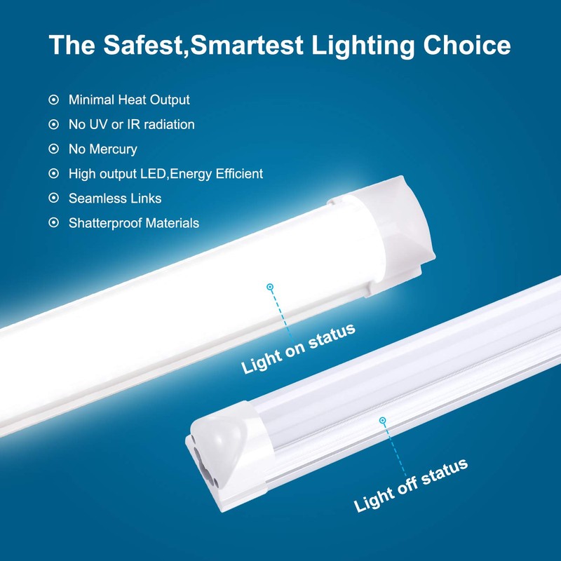 8FT LED Shop Light Fixture, 72W 6000K Frosted Cover, Fluorescent