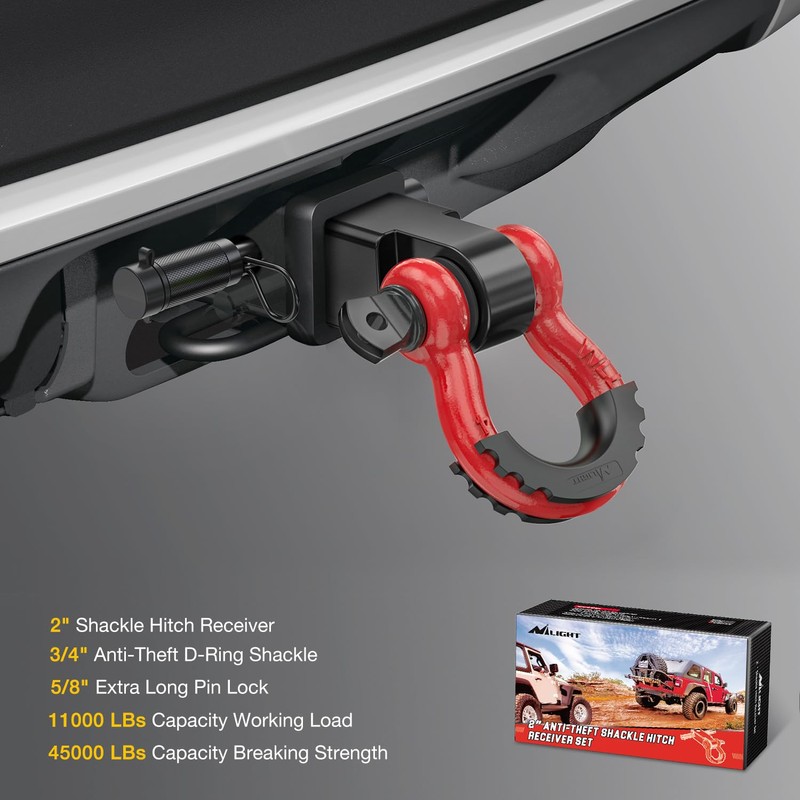Nilight Anti-Theft Shackle Hitch Receiver 2Inch 45000 LBs Breaking Strength