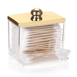 Tbestmax Qtip Holder Dispenser Clear Bathroom Organizer Accessories Decor for Storage-Qtips Cotton Ball Holder - Gold