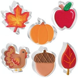 JOB JOL Fall Thanksgiving Cookie Cutters 6 PCS, 3'' to 3.6'', Pumpkin, Leaf, Apple, Turkey, Acorn