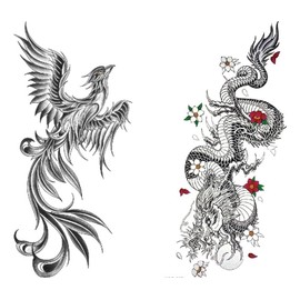 2 Sheets Dragon and Phoenix Tattoo Fake Tattoo Arm Tattoo XQB327 664