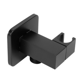 NearMoon Wall Supply Elbow with Handheld Shower Holder - Solid Brass Square Shower Bracket with Flange G1/2 Hose Connector, Wall Mounted Drop Union Male Water Outlet (Matte Black)
