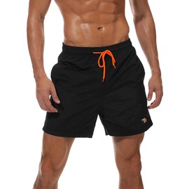 TBMPOY Men's Swim Trunks Quick Dry Beach Shorts with Mesh Lining(CA Black L)