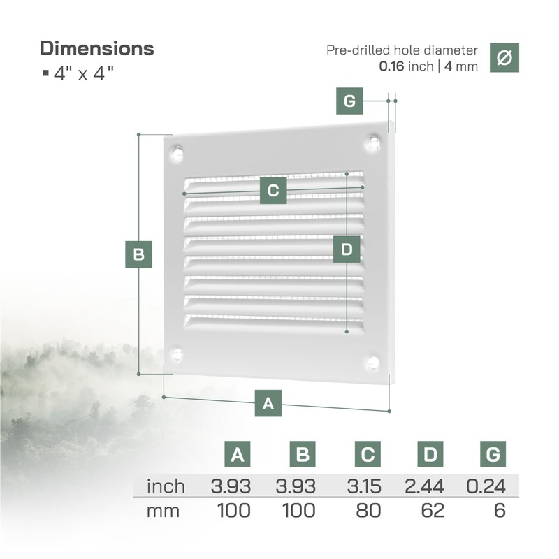 Vent Systems 4'' x 4'' Inch Pack of 5 White