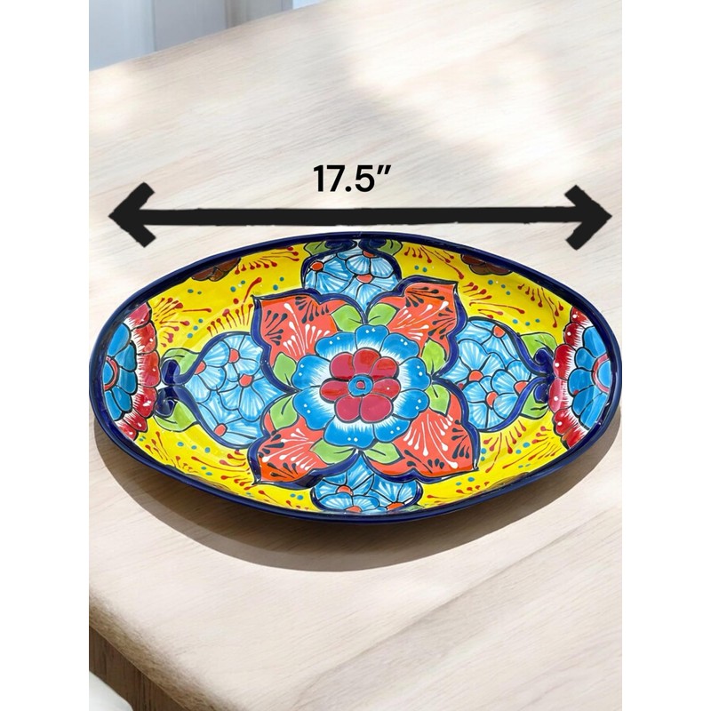 Large Talavera Oval Platter – 17.5” x 10” Hand-Painted Ceramic