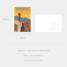 gaeaverse Dubrovnik Croatia Landscape Postcards Vintage Postcards 9pc/Set World Cities Greeting Cards for Business World Travel Landscape Postcard