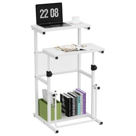 Shintenchi Standing Desk, Adjustable Height Stand up Desk, Laptop Table with Footrest, Ergonomic Sit-to-Stand Desk for Treadmill, Home Office Workstation, White