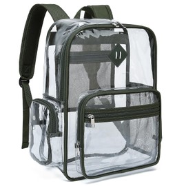 Fuyicat Heavy Duty Clear Backpack for Girls Boys Women Men, PVC Transparent School Backpacks See Through College Bookbag (Army Green)