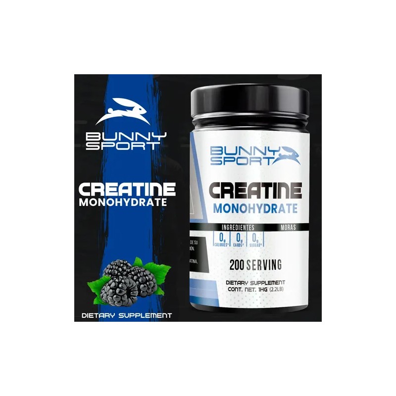 Creatina Monohidratada Bunny 1kg Sabores 200 Servicios