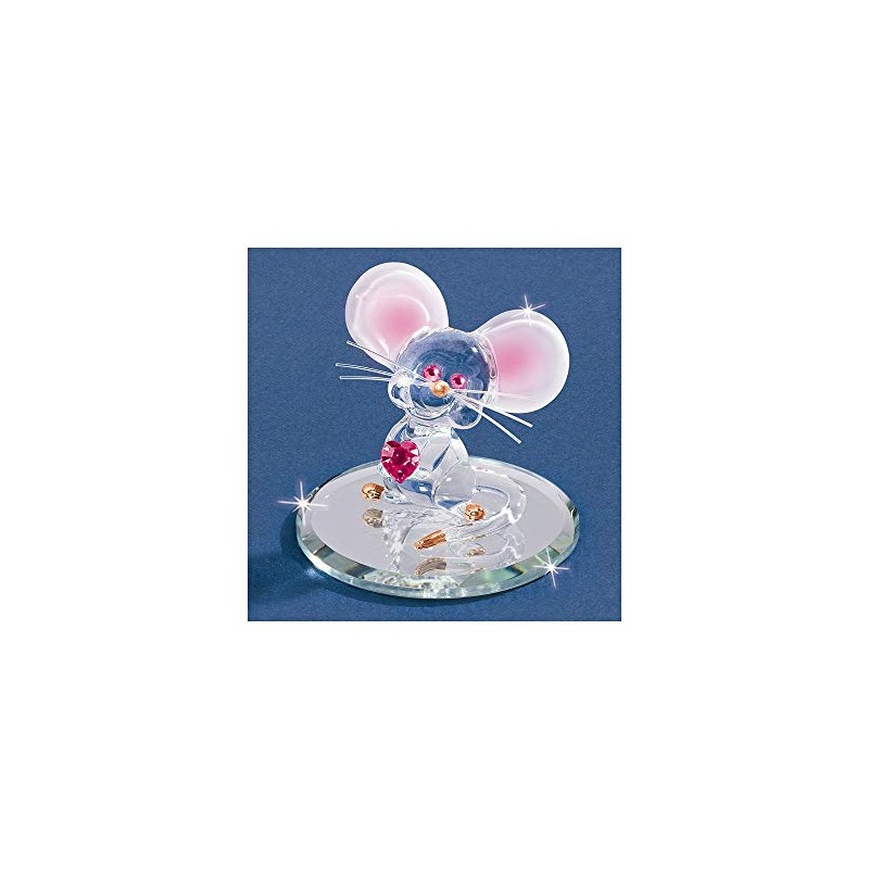 Glass Baron Too Cute Mouse Figurine, Pink, Gold, Animal, Heart,