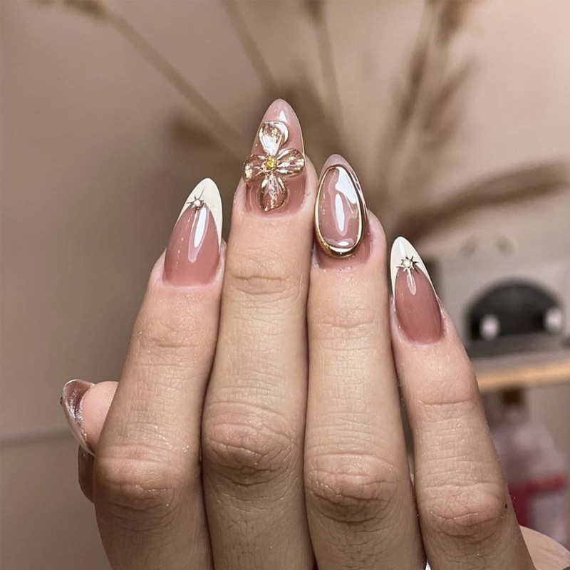 White French Press on Nails Medium Almond Acrylic Fake Nails