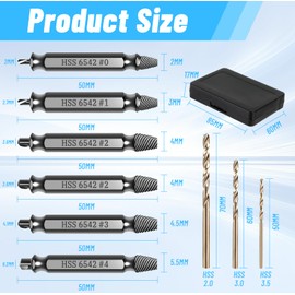 Tapvai Screw Extractor Set 9 Pieces, 6 Pieces Screw Extractor Set Professional with 3 Twist Drills, Screw Remover Made of HSS 6542, Hardness Hrc 63-65, for Drilling and Removing Damaged Screws