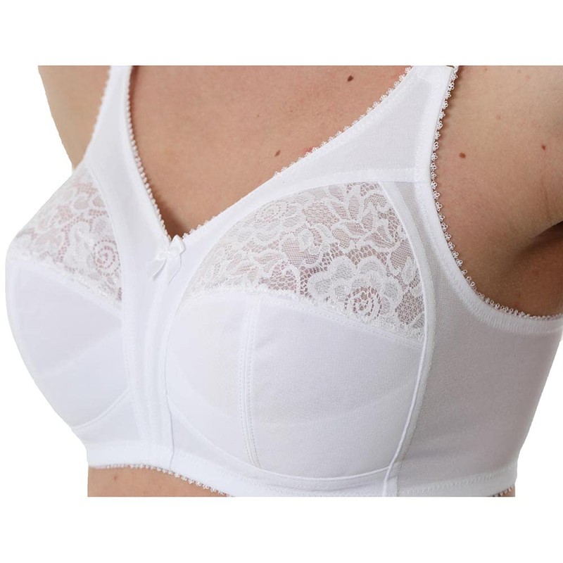 Gemm Ladies White Non Wired Lace Trim Plus Size Bra