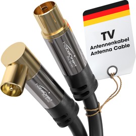 KabelDirekt 10m Coaxial Aerial/Antenna Cable with angle 90° (75 Ohm, 90° angled coaxial male connector - straight coaxial female connector, coaxial cable for TV, HDTV, radio, DVB-T2, DVB-C, DVB-S, angled connector) PRO Series