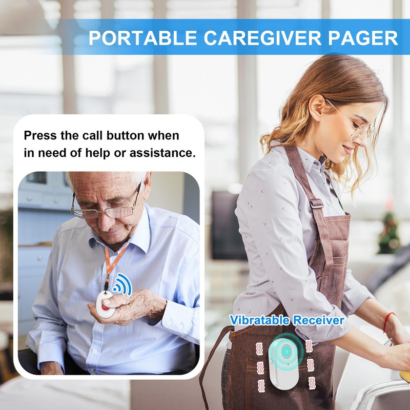 Daytech Wireless Caregiver Pager Vibration Alert System, SOS Emergency Call