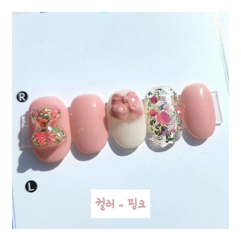 Ribbon Flower Bear Handmade Nail Tip - Coffin Egg /