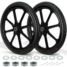 20” Flat Free Wheelbarrow Wheels and Tires, with 2.45” Centered Hub, 5/8” Extra 3/4”Bearing, Compatible with Rubbermaid Wheelbarrow wheels, Garden Carts (2 pcs) (black)