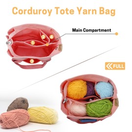 GNEGNI LIFE Crochet Tote Bag, Portable Knitting Bag for Yarn Storage Yarn Storage Organizer for Crochet Accessories, Knitting Needles, Crochet Hooks (Pink)