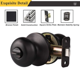 Probrico Keyless Privacy Door Knobs with Lock,Interior Door Locks for Bedroom Bathroom,Ball Shape Door Lockset in Oil Rubbed Bronze Finish,10 Pack