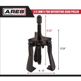 ARES 70434 - Reversible 2/3 Jaw 5-Ton Ratcheting Gear Puller - Chrome Moly Steel Construction - 4-Inch to 5-Inch Adjustable Range - Removes Gears, Pulleys, and Flywheels