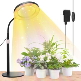 M METERXITY Grow Light for Indoor Plants, Red Blue White Full Spectrum Desk Plant Light with Base, Automatic Timer for 3H/9H/12H, 10 Dimmable Levels, Height Adjustable [Black]