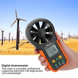 PM6252A Digital Wind Speed Meter, Wind Gauge Handheld Wind Speed Meter with Large LCD Screen and Backlight, Air Flow Meter with Portable Black