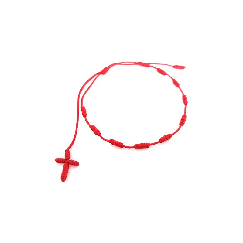 Lucky Charms USA Hand Knotted Red String Rosary Cross Bracelet