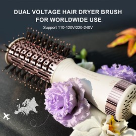 Dual Voltage Hair Dryer Brush in one, Portable Travel Mini Hot Air Blow Dryer Straightener & Curler Brush, Round 2-Inch Blowout Styler Volumizer Tools, 110/220V US/EU/UK Plug for International Travel