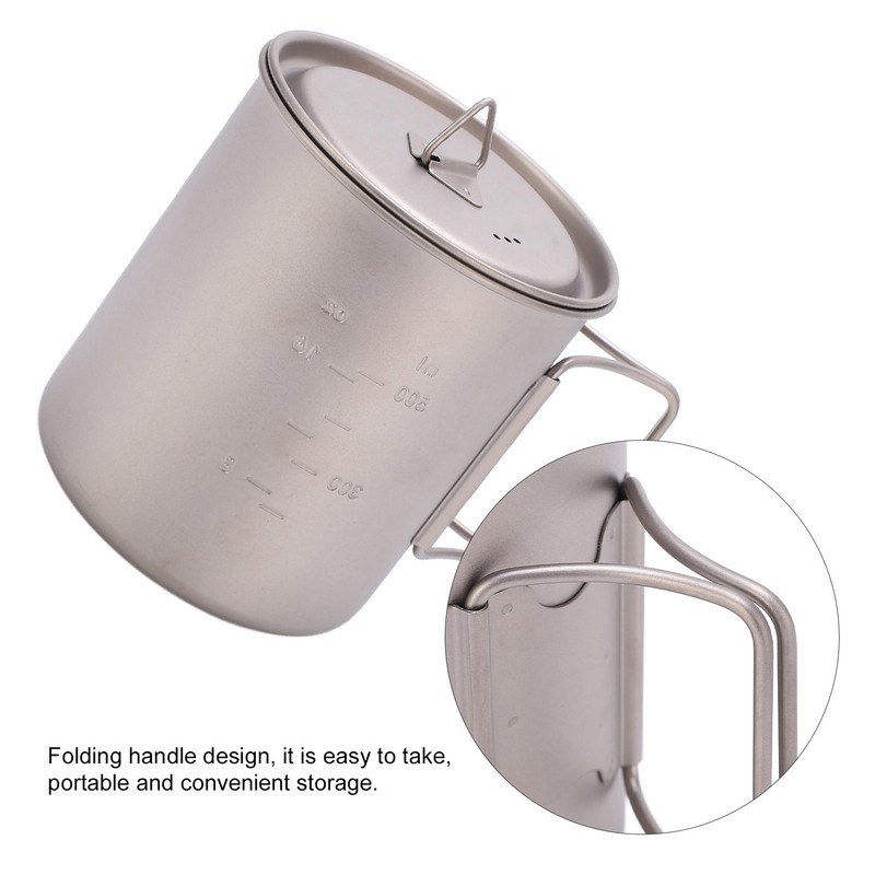 750ml Outdoor Titanium Water Mugs With Folding Handles Portable Camping