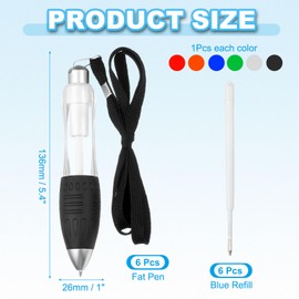 PATIKIL 6 Pcs Big Fat Pens, Colorful Heavy Weighted Ballpoint Pen Retractable Wide Grip Thick Pen with Strap for Hand Tremors Elderly Handicap(6 Blue Refills)