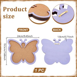 NBEADS Butterfly Cork Pin Display Board, 7.7x9.4inch Wall Mounted Wooden Bulletin Board Lilac Framed Corkboard for Brooch Storage Office Home Decor, 0.7inch Thick