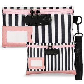 LEIFIDE 2 Pack Money Bag with Lock and Locking Pouch Cash Bag Locked Pencil Pouch Bank Bag with Combination Lock for Credit Cards Notary Supplies, 11.8 x 7.9 Inch and 9 x 5.1 Inch(Pink)