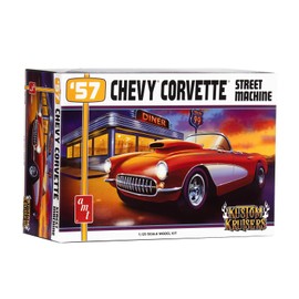AMT 1957 Chevy Corvette Street Machine 1:25 Scale Model Kit – Kustom Kruisers Series, 454 Big Block V-8 Engine, Fender & Hood Scoops, Wheelie Bars, Chrome Details & Goodyear Tires