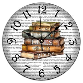 ArogGeld Lived A Thousand Lives Read Books Clock Library Decor Books Clock for Wall Silent Non-Ticking Battery Clocks for Wall for Laundry Room Bedroom 15x15in Housewarming Gift to Friend