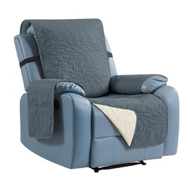 CUCRAF Non Slip Quilted Sofa Cover, Water Resistant Slipcover Furniture Protector for 1 Cushion Sofa Pet Friendly, Washable Couch Cover with Adjustable Elastic Straps (Medium Recliner, Dark Gray)