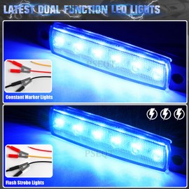 PSEQT 3.8'' Strobe+Steady Marker Boat Interior Lights Strip Dual Function Blue LED Marine Deck Courtesy Transom Cockpit Navigation Lights12V Waterproof for Fishing Pontoon Kayak Yacht Sailboat, 10Pcs