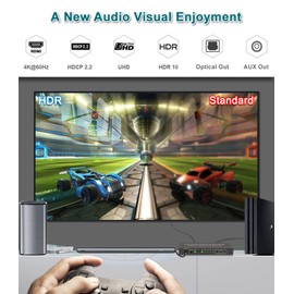 SkycropHD 4K@60Hz HDMI Switch Audio Extractor Converter, 5 in 1 Out HDMI Switcher with Optical & 3.5mm AUX Audio Output, Support HDCP 2.2, HDR10, 18Gbps, ARC