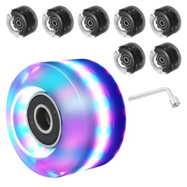 PATIKIL Roller Skate Wheels Set,8 Pack 58mm 82A Light Up Skateboard Cruiser Wheels Set with Bearings Trucks Tool Kit for Double Row Skating, Pink, Blue, Green