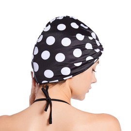 SUNTRADE Women Lady Swim Cap (Black Cap White Dot)