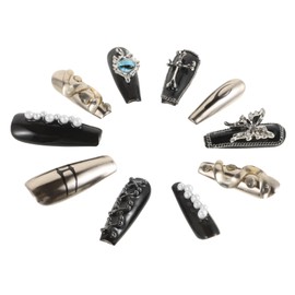 minkissy Elegant Gothic Press Nails 10 Pieces Handmade False Nails Cross Butterfly Full Cover Manicure