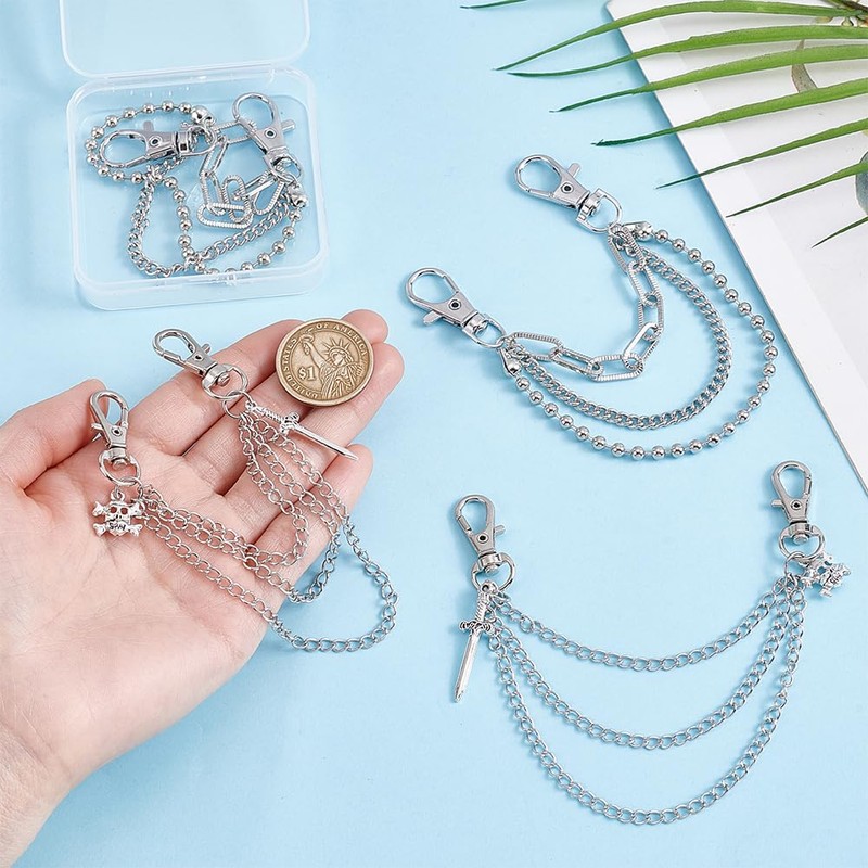 UNICRAFTALE 4Pcs 2 Styles Shoe Charms Chain 16.6cm Multi Layered