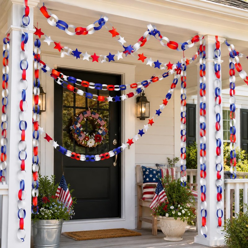 Baluue 4th of July Paper Chain, Red White and Blue