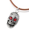 COOLSTEELANDBEYOND Large Sugar Skull Pendant with Red Cubic Zirconia Necklace