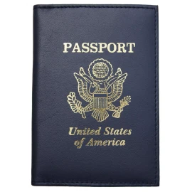 kelvinrolenleathercollection USA Genuine Leather Passport Cover Travel Document Holder ID Card Wallet - Navy