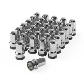 Richeer 32pcs M14x1.5 OEM Factory Style Lug Nuts for 2017-2024 F250 F350 One-Piece Large Chrome Closed End Mag Seat Wheel Lug Nuts, 13/16” (21mm) Hex Replacement OE HCPZ-1012-B, HCPZ-1012-A