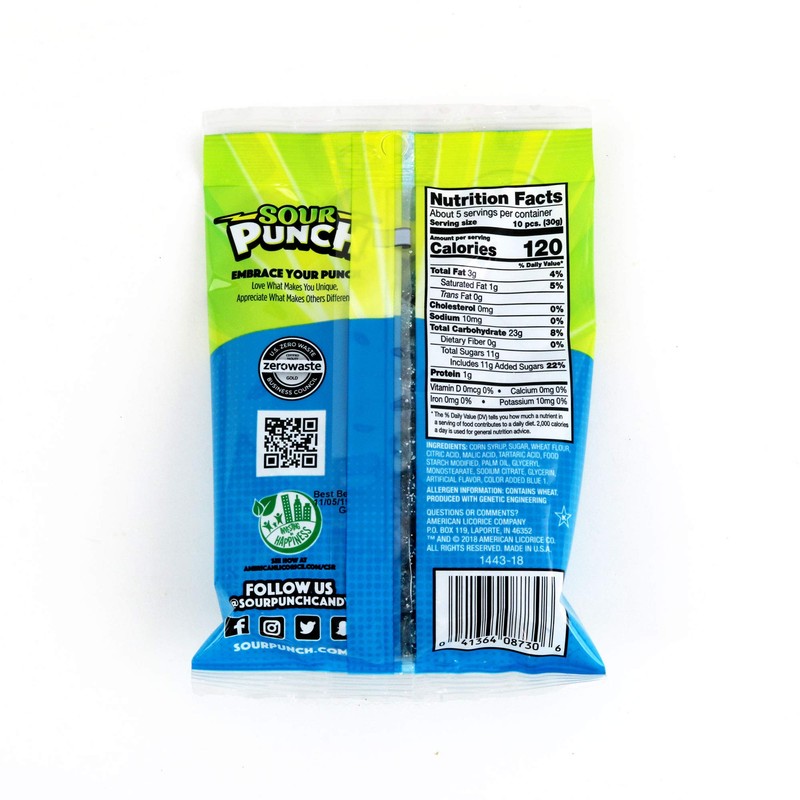 Sour Punch Bites, Sweet Chewy Candy, Blue Raspberry Flavored Sour